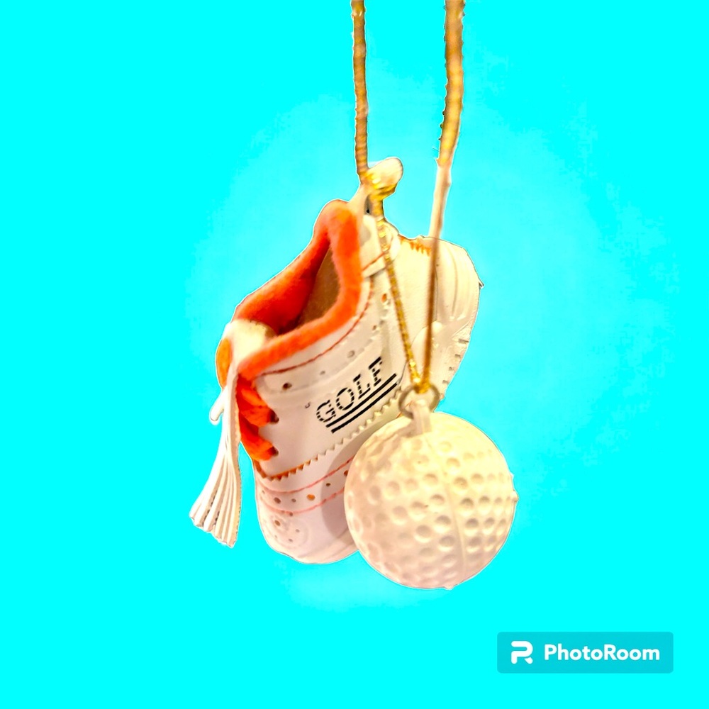 Mini golf shoe and golf ball ornament. Brand new.